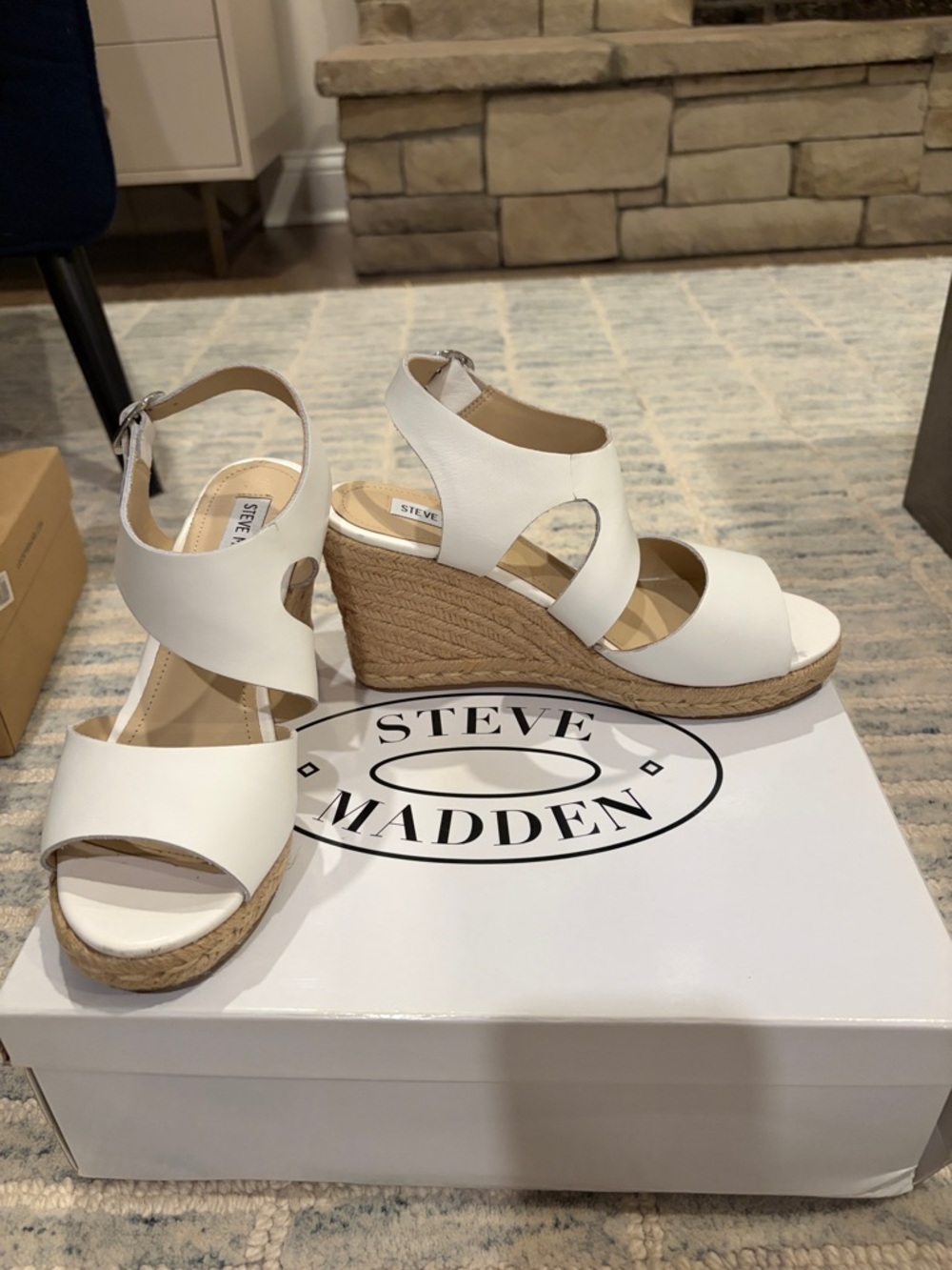 Steve Madden White Espadrille Wedge Sandals with Ankle Strap
